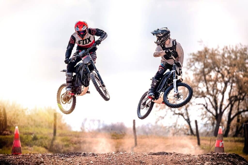 Electric motorbike riders in action