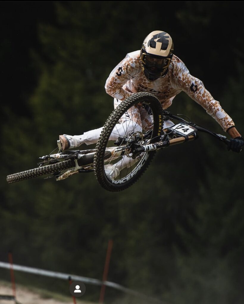 Mountain Bike rider in the air during a competition
