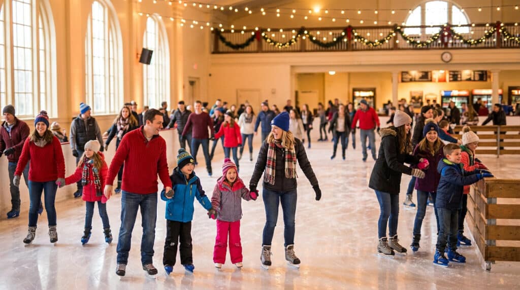 Familles en train de patiner sur une patinoire intérieure
