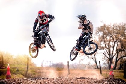 Electric motorbike riders in action