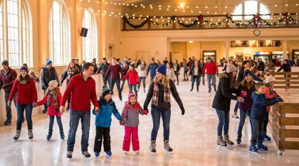 Familles en train de patiner sur une patinoire intérieure